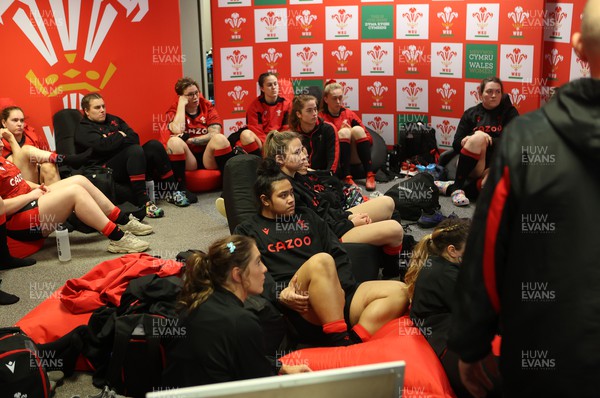 220222 - Behind the scenes with the Wales Women National Rugby team at the National Centre of Excellence at the Vale Resort Hotel - Sisilia Tuipulotu during the team meeting