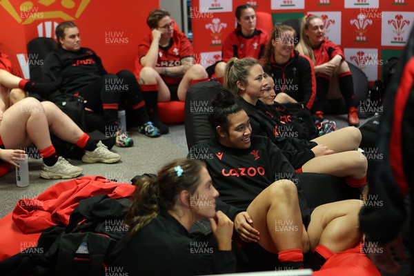 220222 - Behind the scenes with the Wales Women National Rugby team at the National Centre of Excellence at the Vale Resort Hotel - Sisilia Tuipulotu during the team meeting
