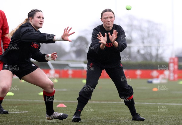 220222 - Behind the scenes with the Wales Women National Rugby team at the National Centre of Excellence at the Vale Resort Hotel - Gwen Crabb and Alisha Butchers during training
