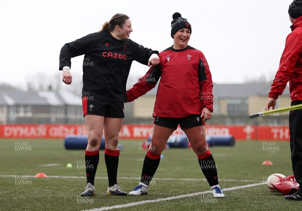 220222 - Behind the scenes with the Wales Women National Rugby team at the National Centre of Excellence at the Vale Resort Hotel - Gwen Crabb and Siwan Lillicrap during training