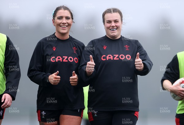 220222 - Behind the scenes with the Wales Women National Rugby team at the National Centre of Excellence at the Vale Resort Hotel - Georgia Evans and Carys Phillips during training