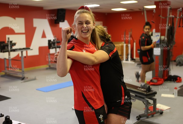 220222 - Behind the scenes with the Wales Women National Rugby team at the National Centre of Excellence at the Vale Resort Hotel - Hannah Jones rings the PB bell