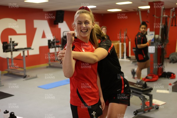 220222 - Behind the scenes with the Wales Women National Rugby team at the National Centre of Excellence at the Vale Resort Hotel - Hannah Jones rings the PB bell