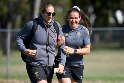 250725 - Wales Women Rugby Team Run at Surfers Paradise Rugby Club - Courtney Keight and Kayleigh Powell during Wales’ Captains Run ahead of the first test match against Australia