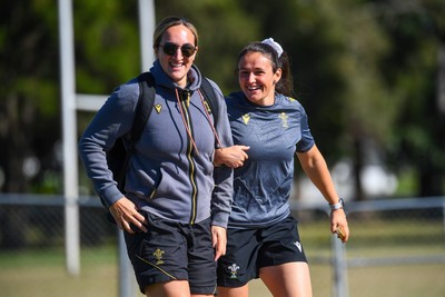 250725 - Wales Women Rugby Team Run at Surfers Paradise Rugby Club - Courtney Keight and Kayleigh Powell during Wales’ Captains Run ahead of the first test match against Australia