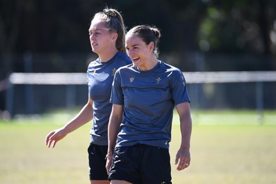 250725 - Wales Women Rugby Team Run at Surfers Paradise Rugby Club - Jasmine Joyce and Hannah Dallavalle during Wales’ Captains Run ahead of the first test match against Australia