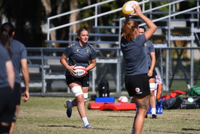250725 - Wales Women Rugby Team Run at Surfers Paradise Rugby Club - Tilly Vucaj during Wales’ Captains Run ahead of the first test match against Australia