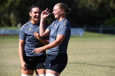 250725 - Wales Women Rugby Team Run at Surfers Paradise Rugby Club - Tilly Vucaj and Bryonie King during Wales’ Captains Run ahead of the first test match against Australia