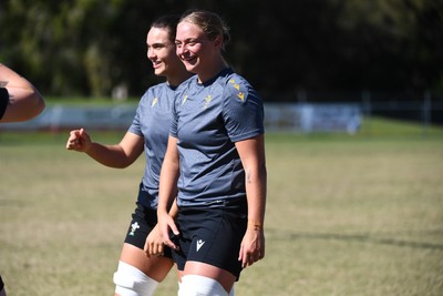 250725 - Wales Women Rugby Team Run at Surfers Paradise Rugby Club - Tilly Vucaj and Bryonie King during Wales’ Captains Run ahead of the first test match against Australia