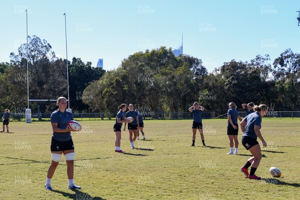 250725 - Wales Women Rugby Team Run at Surfers Paradise Rugby Club - A general view of Wales’ Captains Run ahead of the first test match against Australia