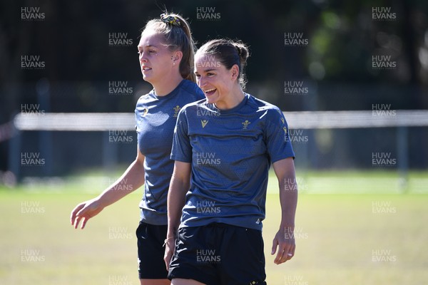 250725 - Wales Women Rugby Team Run at Surfers Paradise Rugby Club - Jasmine Joyce and Hannah Dallavalle during Wales’ Captains Run ahead of the first test match against Australia