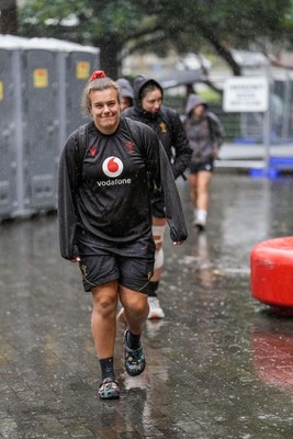 310725 - Wales Women Rugby Captain’s Run - Players and management arrive in the rain for Wales’ Captain’s Run ahead of the second test against Australia