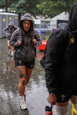 310725 - Wales Women Rugby Captain’s Run - Players and management arrive in the rain for Wales’ Captain’s Run ahead of the second test against Australia