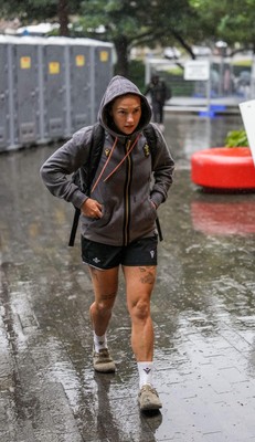 310725 - Wales Women Rugby Captain’s Run - Players and management arrive in the rain for Wales’ Captain’s Run ahead of the second test against Australia