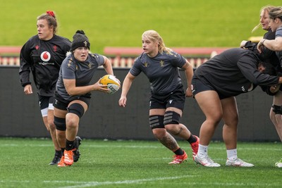 310725 - Wales Women Rugby Captain’s Run - Alex Callender and Bethan Lewis during Wales’ Captain’s Run ahead of the second test against Australia