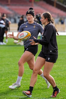 310725 - Wales Women Rugby Captain’s Run - Carys Cox and Nel Metcalfe during Wales’ Captain’s Run ahead of the second test against Australia