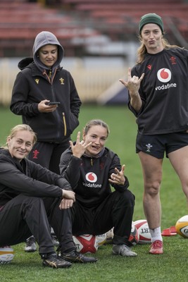 310725 - Wales Women Rugby Captain’s Run - Hannah Dallavalle, Cara Jones, Jasmine Joyce and Lisa Neumann during Wales’ Captain’s Run ahead of the second test against Australia