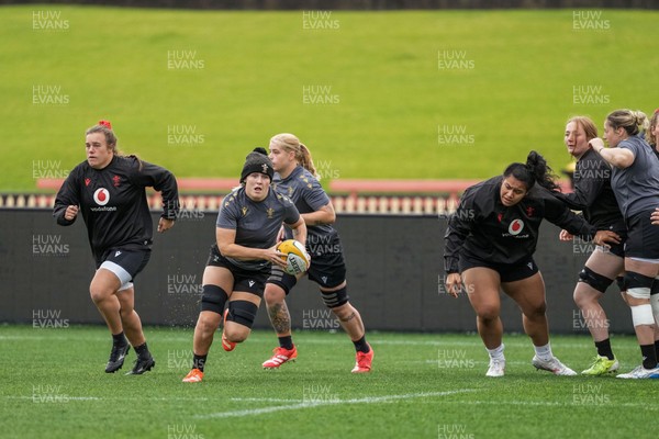 310725 - Wales Women Rugby Captain’s Run - Alex Callender and Bethan Lewis during Wales’ Captain’s Run ahead of the second test against Australia