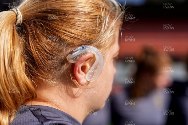 310725 - Wales Women Rugby Captain’s Run - A close up of one of the smart mouthguards the players use Wales’ Captain’s Run ahead of the second test against Australia