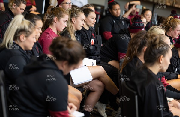 301023 - Wales Women Rugby Match Review - The Wales squad during a match review of the game against New Zealand after they arrive in Auckland 