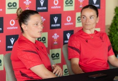 150626 - Wales Women Rugby Media Session - Alisha Joyce, left,  and Jasmine Joyce during a media session ahead of the match against The Barbarians at the Allianz Stadium