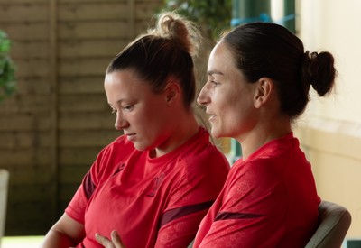 150626 - Wales Women Rugby Media Session - Alisha Joyce, left,  and Jasmine Joyce during a media session ahead of the match against The Barbarians at the Allianz Stadium