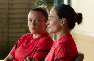 150626 - Wales Women Rugby Media Session - Alisha Joyce, left,  and Jasmine Joyce during a media session ahead of the match against The Barbarians at the Allianz Stadium