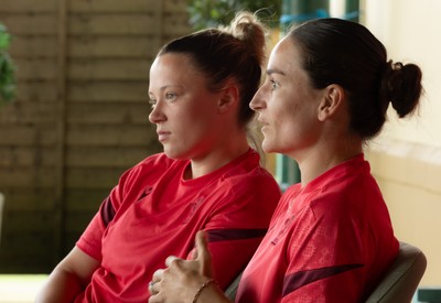 150626 - Wales Women Rugby Media Session - Alisha Joyce, left,  and Jasmine Joyce during a media session ahead of the match against The Barbarians at the Allianz Stadium
