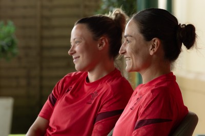 150626 - Wales Women Rugby Media Session - Alisha Joyce, left,  and Jasmine Joyce during a media session ahead of the match against The Barbarians at the Allianz Stadium