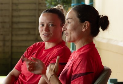 150626 - Wales Women Rugby Media Session - Alisha Joyce, left,  and Jasmine Joyce during a media session ahead of the match against The Barbarians at the Allianz Stadium