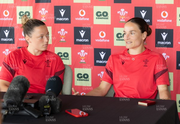 150626 - Wales Women Rugby Media Session - Alisha Joyce, left,  and Jasmine Joyce during a media session ahead of the match against The Barbarians at the Allianz Stadium