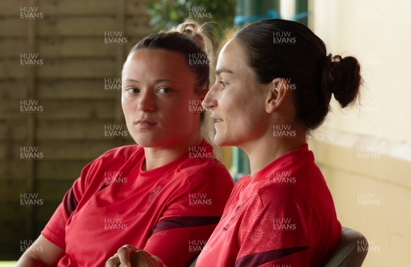 150626 - Wales Women Rugby Media Session - Alisha Joyce, left,  and Jasmine Joyce during a media session ahead of the match against The Barbarians at the Allianz Stadium