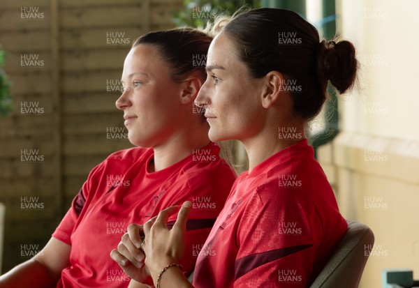 150626 - Wales Women Rugby Media Session - Alisha Joyce, left,  and Jasmine Joyce during a media session ahead of the match against The Barbarians at the Allianz Stadium