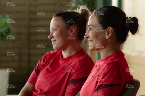 150626 - Wales Women Rugby Media Session - Alisha Joyce, left,  and Jasmine Joyce during a media session ahead of the match against The Barbarians at the Allianz Stadium