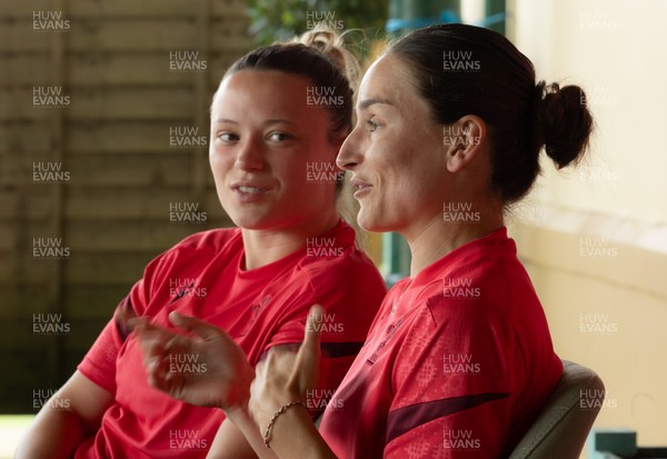 150626 - Wales Women Rugby Media Session - Alisha Joyce, left,  and Jasmine Joyce during a media session ahead of the match against The Barbarians at the Allianz Stadium