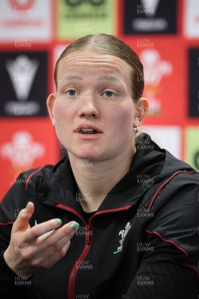 160424 - Wales Women Rugby Media Conference - Carys Cox during a media session ahead of Wales’ Guinness Women’s 6 Nations match against France