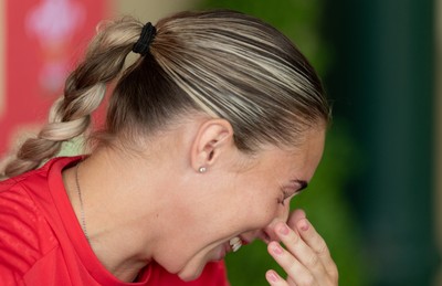 180626 - Wales Women Rugby Media Conference - Anwen Owen becomes tearful when asked what it would mean to win her first Wales Senior cap during a media conference ahead of the match against The Barbarians at the Allianz Stadium