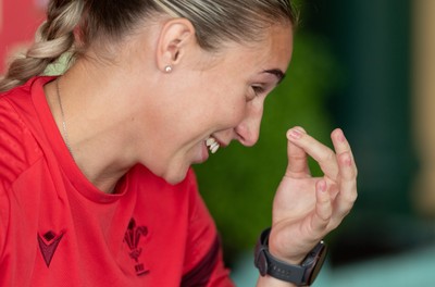 180626 - Wales Women Rugby Media Conference - Anwen Owen becomes tearful when asked what it would mean to win her first Wales Senior cap during a media conference ahead of the match against The Barbarians at the Allianz Stadium