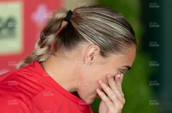 180626 - Wales Women Rugby Media Conference - Anwen Owen becomes tearful when asked what it would mean to win her first Wales Senior cap during a media conference ahead of the match against The Barbarians at the Allianz Stadium