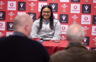 280323 - Wales Women Rugby Media Conference - Sisilia Tuipulotu of Wales speaks to media ahead of the Women’s 6 Nations match against Scotland