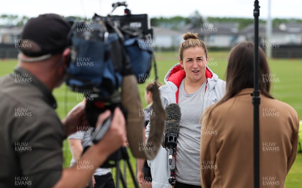 111022 - Wales Women Rugby Training Session - Wales’ Siwan Lillicrap is interviewed by New Zealand media after a training session ahead of their Women’s Rugby World Cup match against New Zealand