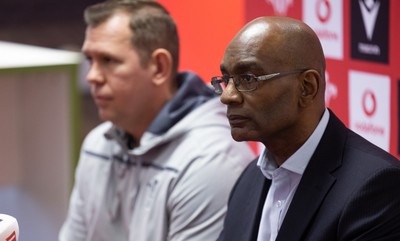 030323 - WRU Press Conference - Wales Women head coach Ioan Cunningham and WRU Interim CEO Nigel Walker during a press conference to announce 25 full time contracted players to the Wales Women Squad