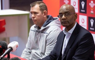 030323 - WRU Press Conference - Wales Women head coach Ioan Cunningham and WRU Interim CEO Nigel Walker during a press conference to announce 25 full time contracted players to the Wales Women Squad