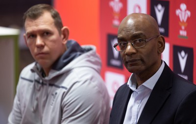 030323 - WRU Press Conference - Wales Women head coach Ioan Cunningham and WRU Interim CEO Nigel Walker during a press conference to announce 25 full time contracted players to the Wales Women Squad