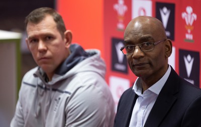 030323 - WRU Press Conference - Wales Women head coach Ioan Cunningham and WRU Interim CEO Nigel Walker during a press conference to announce 25 full time contracted players to the Wales Women Squad