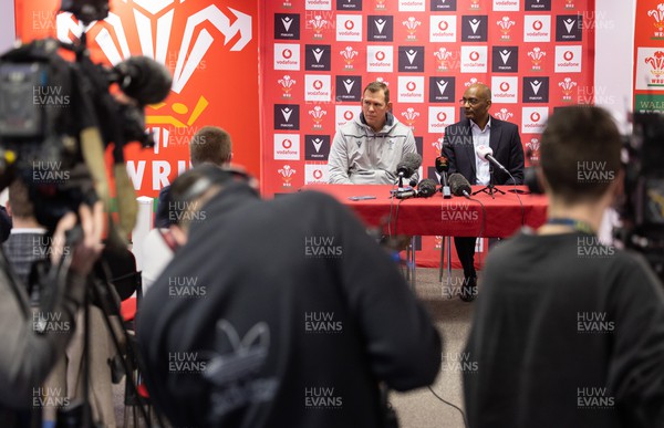 030323 - WRU Press Conference - Wales Women head coach Ioan Cunningham and WRU Interim CEO Nigel Walker during a press conference to announce 25 full time contracted players to the Wales Women Squad
