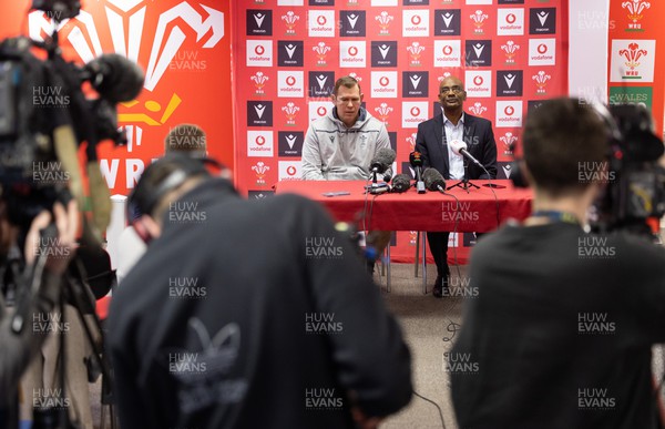 030323 - WRU Press Conference - Wales Women head coach Ioan Cunningham and WRU Interim CEO Nigel Walker during a press conference to announce 25 full time contracted players to the Wales Women Squad