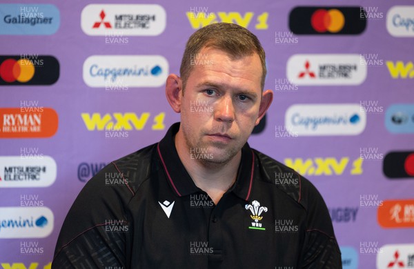 191023 - Wales Women Rugby Press Conference - Wales Women head coach Ioan Cunningham during a press conference ahead of Wales’ opening match of WXV1 against Canada
