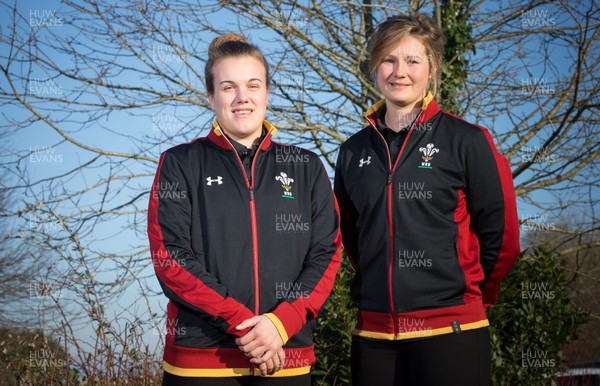 230117 - Wales Women Rugby Press Conference - Wales Women's captain Carys Phillips, left, and squad member Dyddgu Hywel