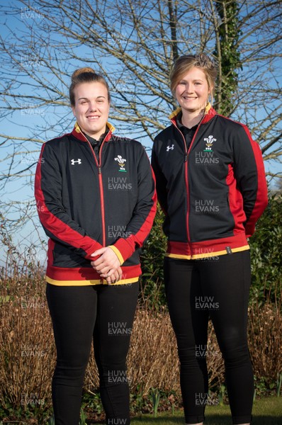 230117 - Wales Women Rugby Press Conference - Wales Women's captain Carys Phillips, left, and squad member Dyddgu Hywel